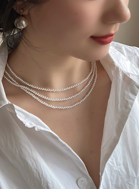 麦菲兔 洱海韩式东大门ins高亮珠珠项链小众三层串珠优雅锁骨链