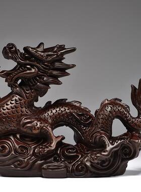 绿色木龙摆件木头质工艺品家居送礼实木龙雕刻桌面装饰品客厅摆设