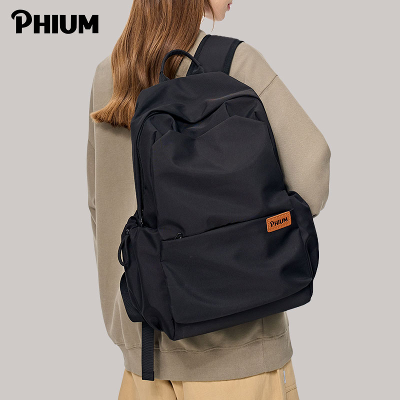 PHIUM®新品 双肩包女黑色高级感大学生书包旅行百搭男大容量背包