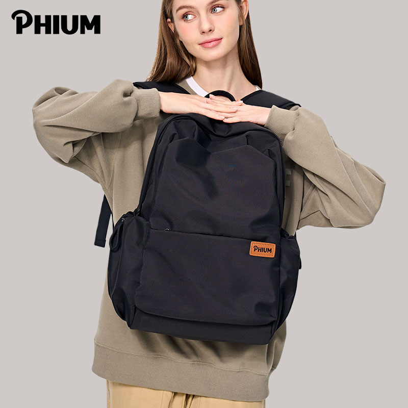 PHIUM®新品 双肩包女黑色高级感大学生书包旅行百搭男大容量背包