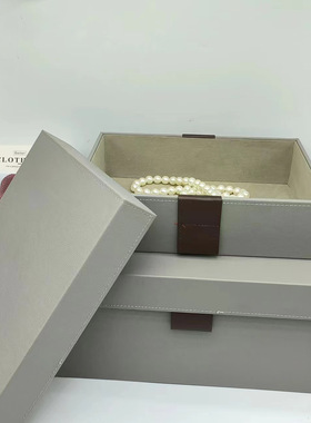 样板房衣帽间皮质收纳盒子简约轻奢档木质收纳箱软装家居摆件