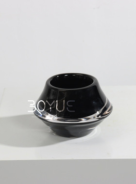 轻奢现黑色琉璃档花插花装饰家居样板间桌面软装设计摆件