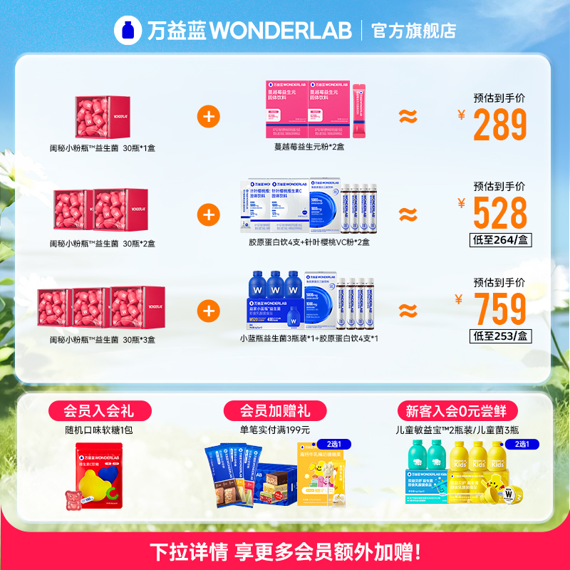 万益蓝WonderLab蔓越莓女性益生菌温和呵护私处即食小粉瓶30瓶装