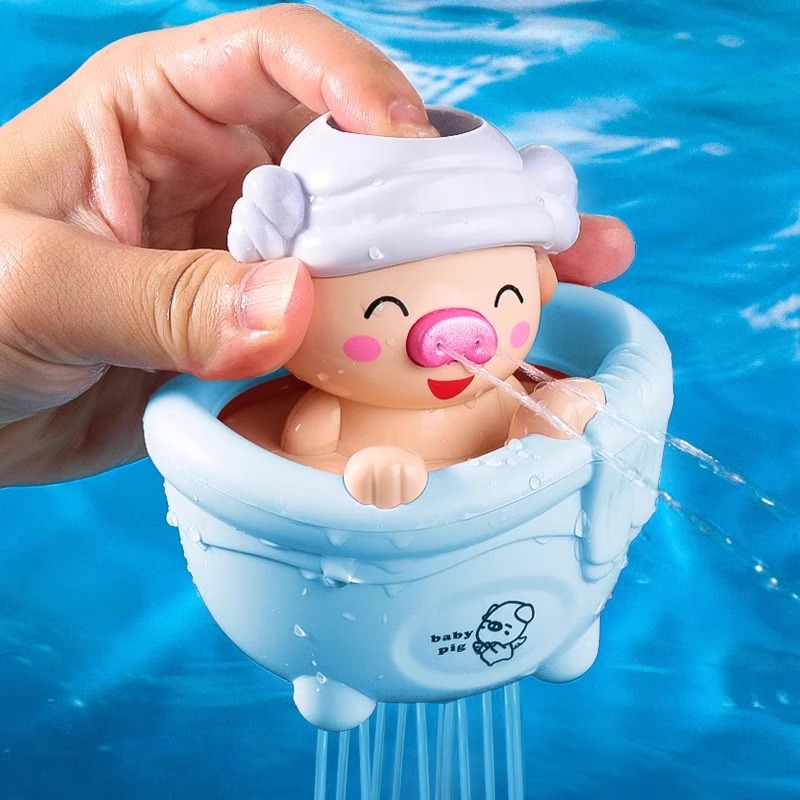 儿童洗澡玩具宝宝戏水小云朵花洒会喷水小猪婴儿浴室澡盆男孩女孩 - 图0