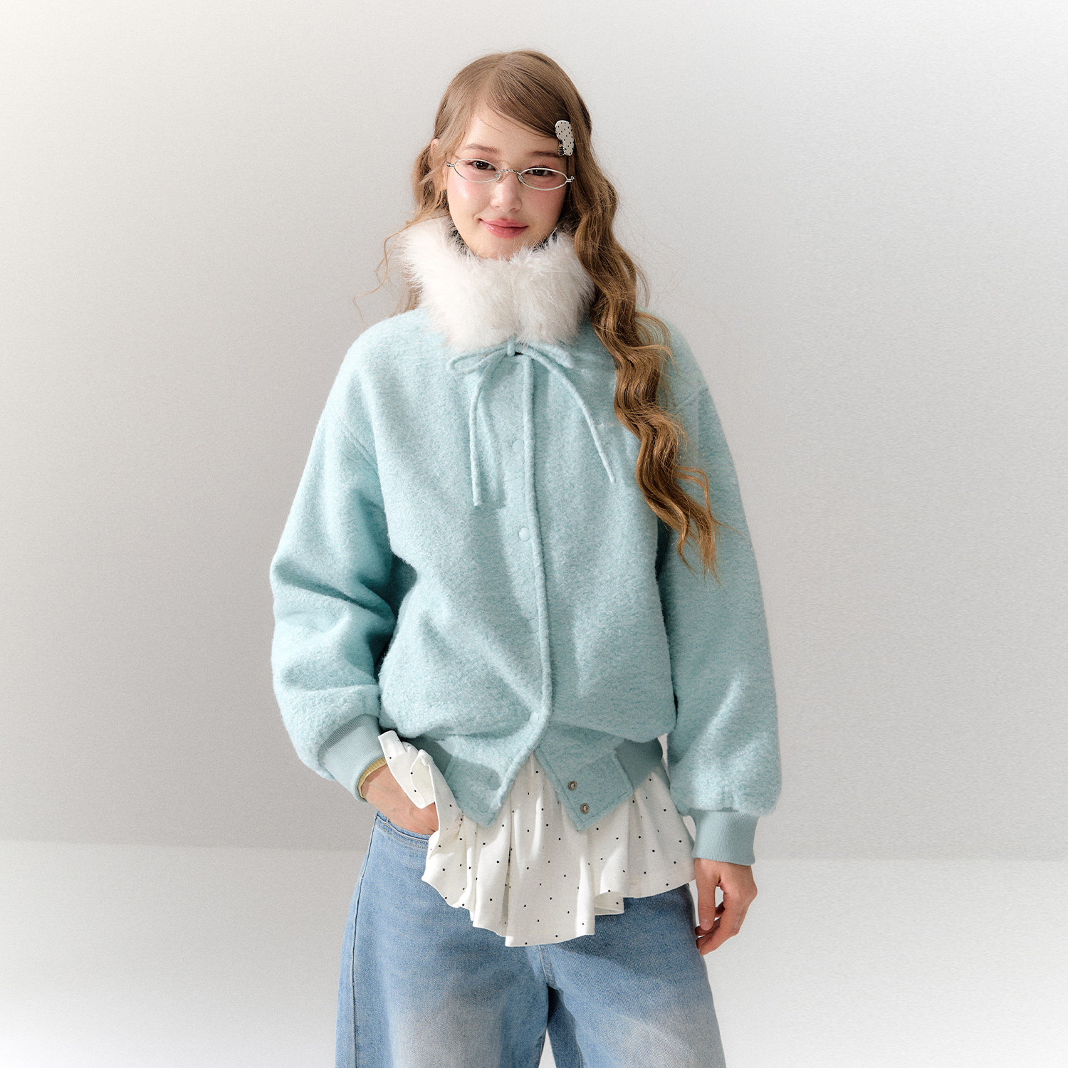 GUUKAHERO毛呢毛领围脖棒球服外套女 新款多巴胺保暖蝴蝶夹克棉服,淘宝优惠券,粉丝福利购,淘宝优惠卷