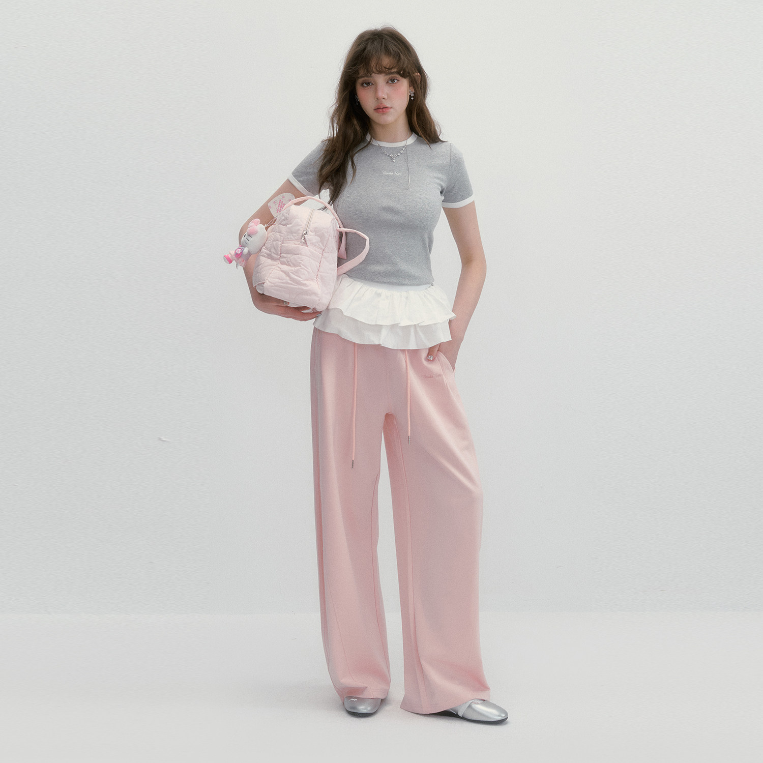 GUUKAHERO美式粉色休闲阔腿裤女夏 辣妹慵懒风宽松运动卫裤弯刀裤,淘宝优惠券,粉丝福利购,淘宝优惠卷