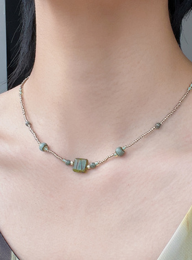 月似弓原创项链【绿夏】浅绿捷克珠百搭艺术感小众锁骨链