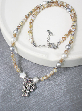 月似弓原创【珠光】质感浪漫小众百搭天然石仿珍珠串珠毛衣链项链
