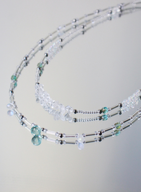 月似弓原创【如水】清新小众设计气质叠戴白水晶串珠项链锁骨链