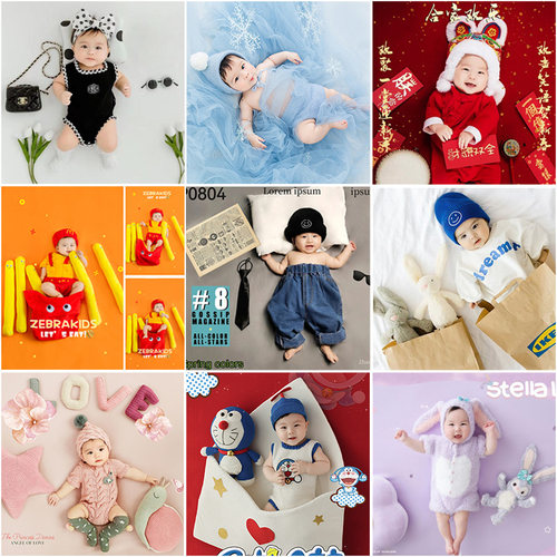 儿童满月婴儿百天宝宝摄影服装拍照道具出租百日照衣服拍摄租赁白-图0