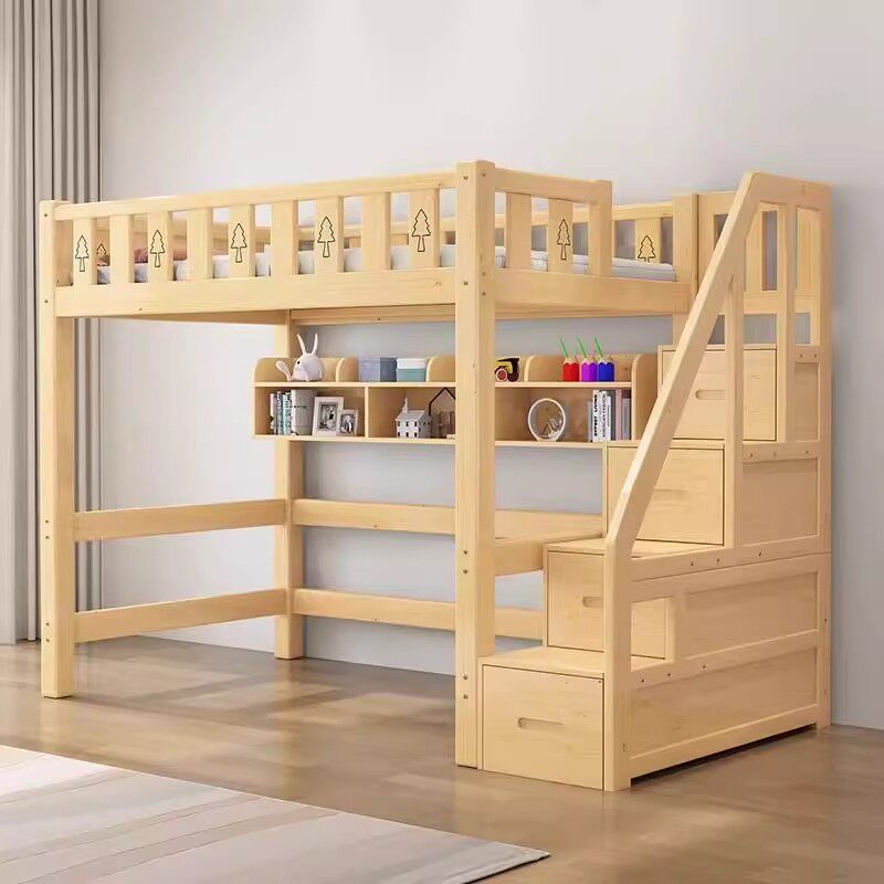 全实木高架床上床下桌儿童上下铺带书桌组合成人宿舍多功能高低床 - 图1
