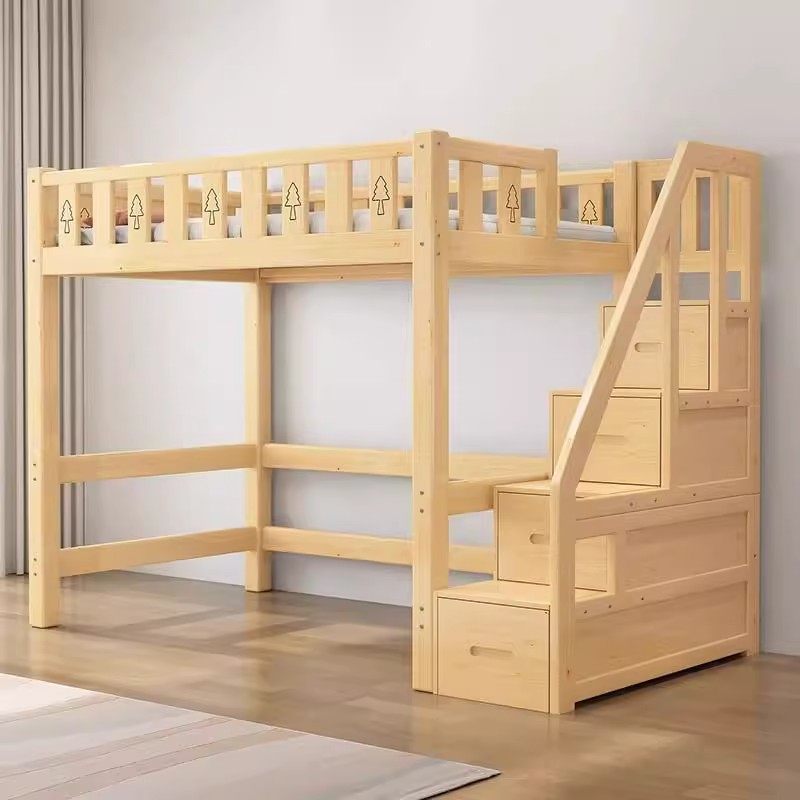 全实木高架床上床下桌儿童上下铺带书桌组合成人宿舍多功能高低床 - 图0