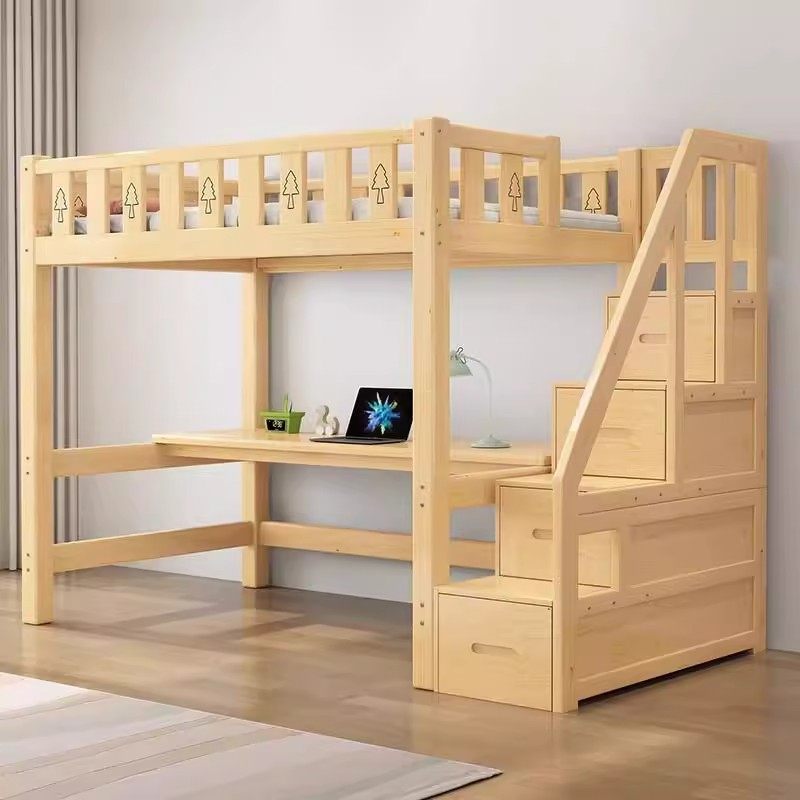 全实木高架床上床下桌儿童上下铺带书桌组合成人宿舍多功能高低床 - 图2