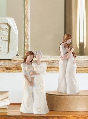 家里温馨布置独立站树脂工艺品母女家居装饰品摆件节日生日礼物创