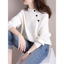 Semi-high collar sweater womens autumn winter 2023 new Korean version of the Korean version with a short design sense cover knitted blouse