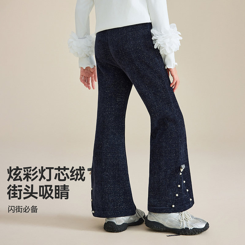 ASKjunior童装儿童裤子2025秋季新款女童炫彩灯芯绒弹力微喇长裤 - 图1