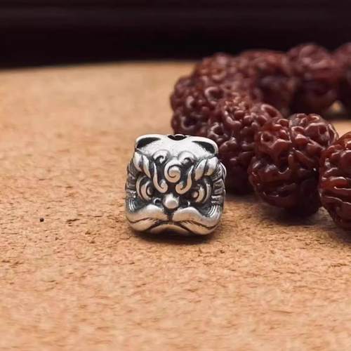 s925纯银醒狮隔珠顶珠腰珠diy手串文玩配饰佛珠隔珠背云小金刚 - 图3