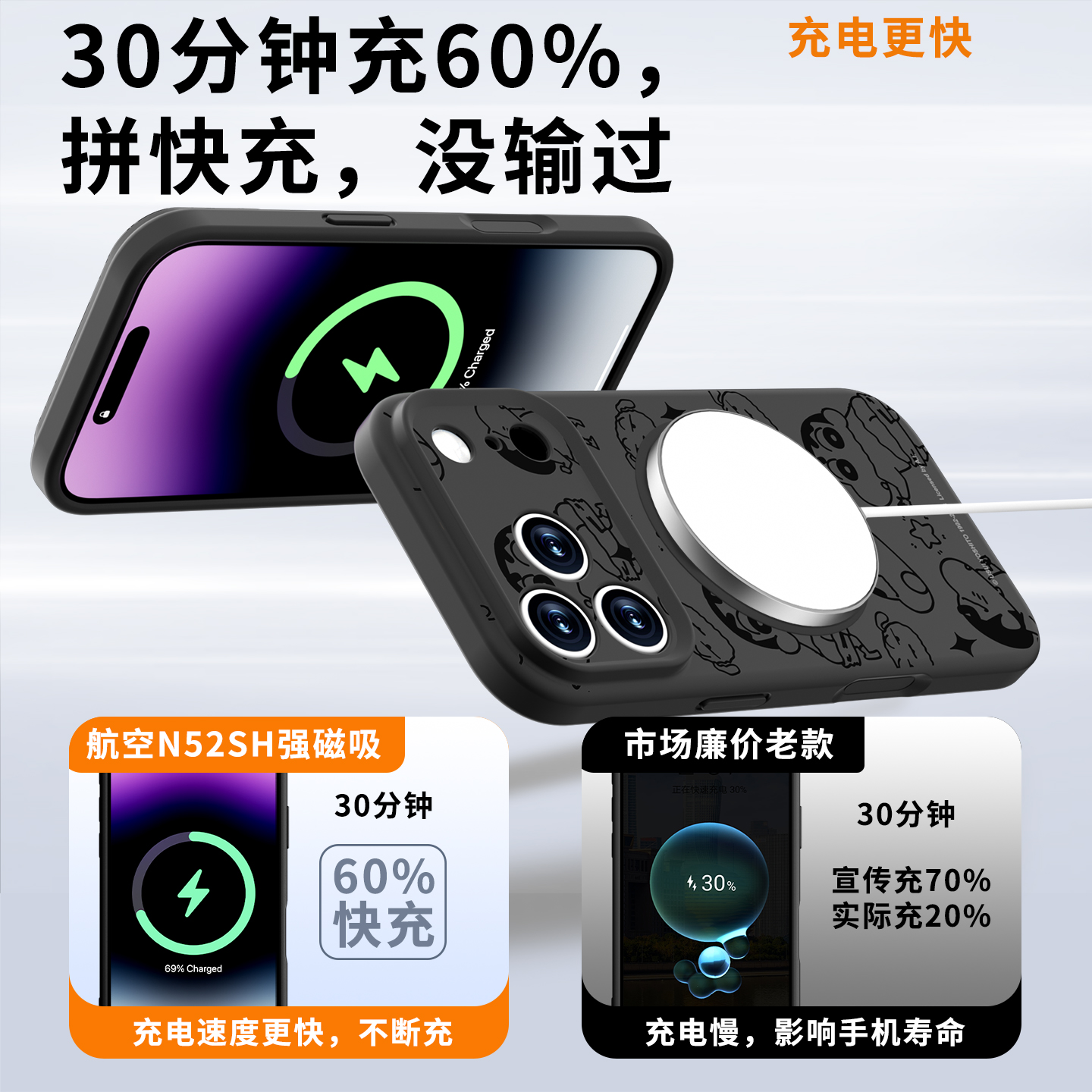 蜡笔小新适用苹果17proMax手机壳磁吸iPhone16pro相机按键全包15新款14黑色13液态硅胶12外壳air保护MagSafe - 图3