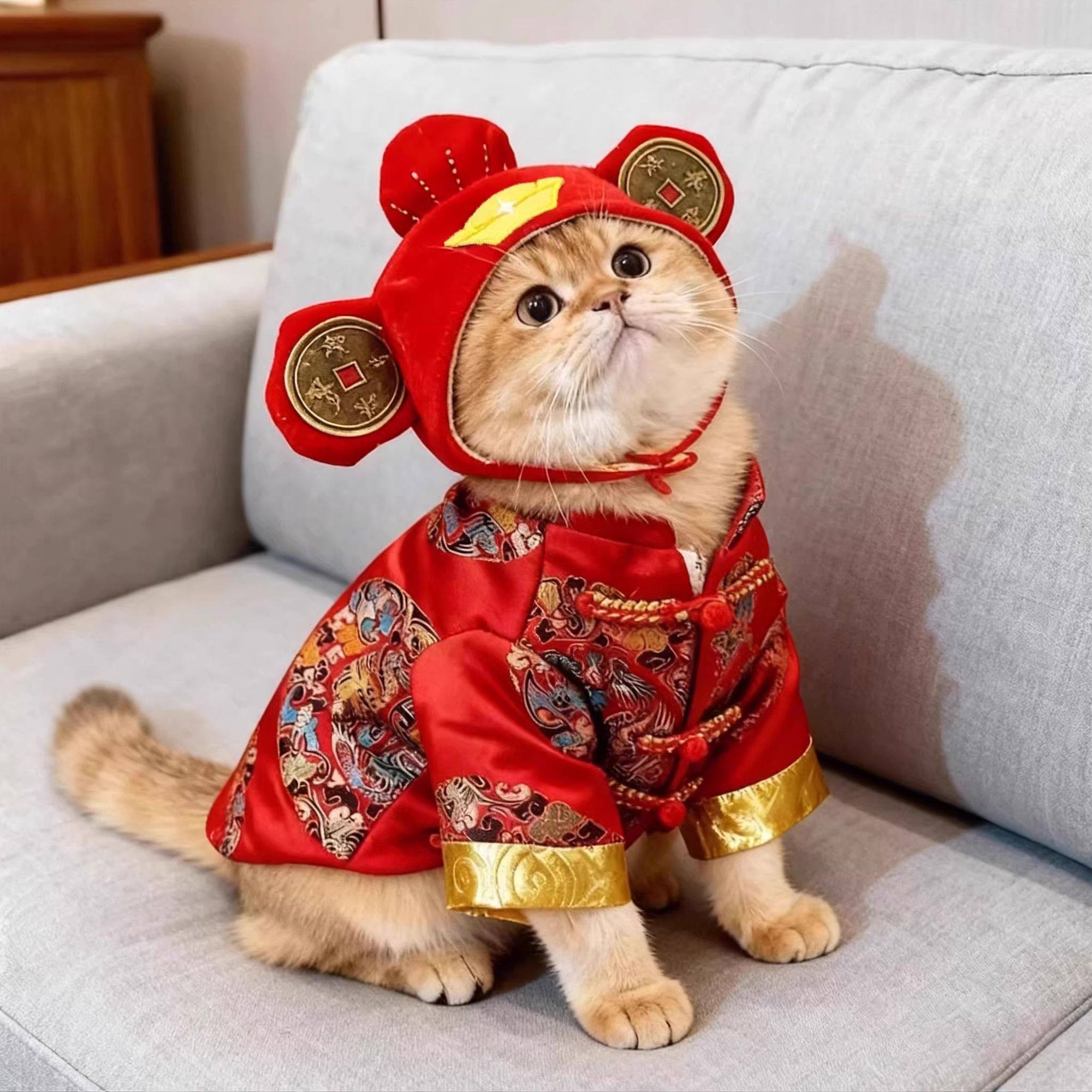 猫咪衣服新年盘扣唐装冬天保暖加绒防掉毛橘猫布偶小型犬喜庆服饰,淘宝优惠券,粉丝福利购,淘宝优惠卷
