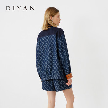 Diyan Letter Double D Diamond Plaid Denim Jacket Spring Design Contrast Color Top commuting Fashion