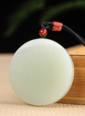 天然和田玉圆牌无事牌吊坠