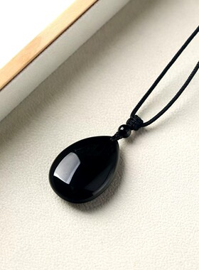 正品天然黑曜石水滴吊坠女士本命年保真护身符缺水补水挂件项链女