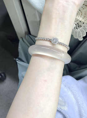 天然冰种白玉髓手镯女款细古风