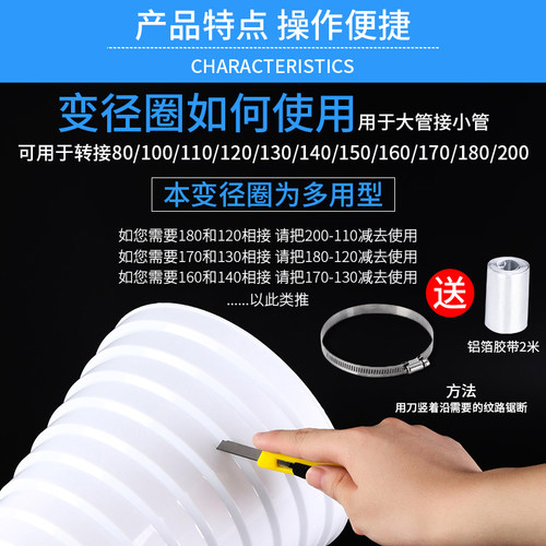 抽油烟机排风管转换变径圈烟机灶具配件烟管小头赠送卡箍塑料胶带 - 图1