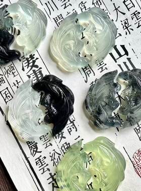 新中式鱼化龙渐变色平安古风水墨双鱼吊坠项链男女情侣