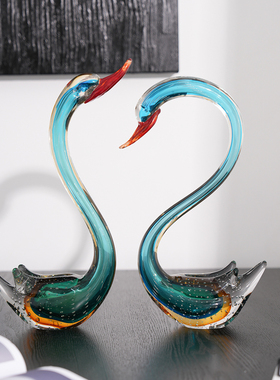琉璃天鹅摆件艺术大师手作装饰品