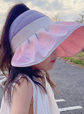 儿童防晒帽子女童春夏季空顶遮脸太阳帽防紫外线户外出游大檐凉帽