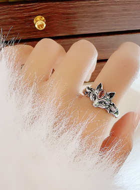 甄韵九尾狐狸戒指国风开口复古银色时尚高级感简约百搭指环小众