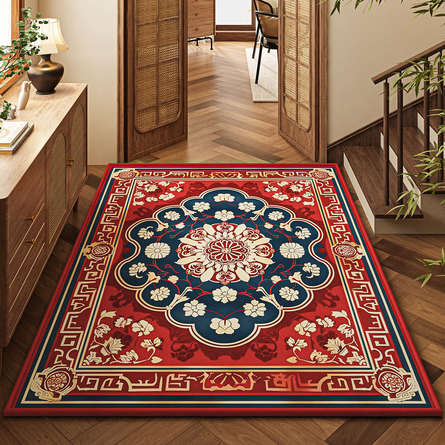 入户门地垫新中式高端古典富贵花朵玄关地毯家用耐脏门口进门垫子,淘宝优惠券,粉丝福利购,淘宝优惠卷