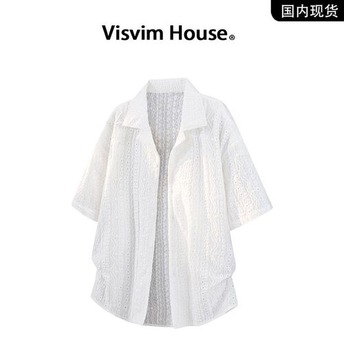 品牌现货撤柜】VISVIM HOUSE夏季镂空透气古巴领宽松短袖衬衫男 - 图0