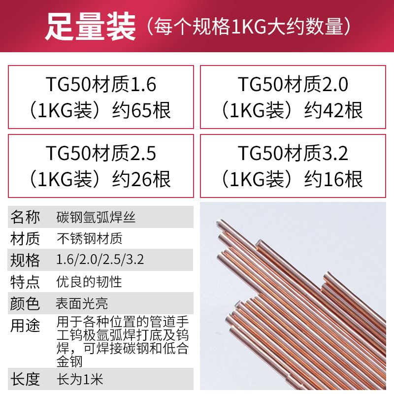 新款金桥焊丝TG50碳钢氩弧焊丝ER50-6铁焊丝1.6 2.0 2.5 3.2承压-图2
