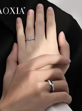 公主骑士情侣戒指纯银一对男女款轻奢小众活口刻字生日情人节礼物