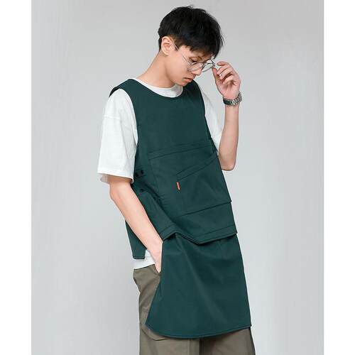 日式防泼水罩衣两穿围裙拼接定制logo餐饮厨房工作服男女轻工装 - 图0