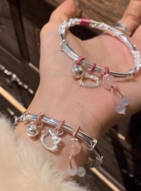 繁花Kitty猫银手镯女纯银999足银