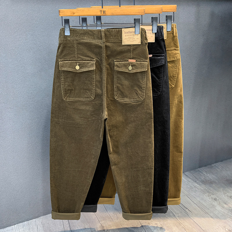 复古纯棉水洗灯芯绒休闲裤男士春秋款美式宽松直筒长裤子男工装裤,淘宝优惠券,粉丝福利购,淘宝优惠卷