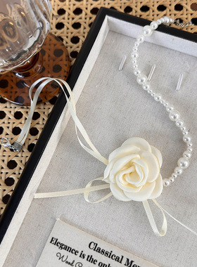山茶花朵珍珠颈链choker项圈女颈