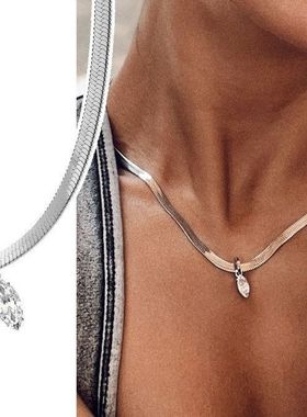 欧美马眼钻刀片锁骨链锆石吊坠项