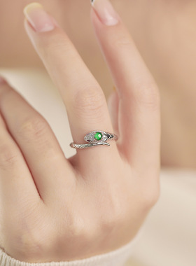 纯银s925蛇形戒指天然危料翡翠小