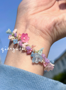 觅春|瀑布蔷薇原创手工串珠手链 春夏甜美闺蜜礼物琉璃花朵项链