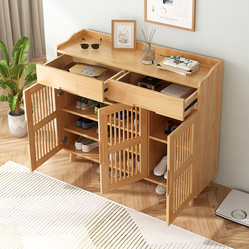 实木透气鞋柜家用门口1.2m橡胶木多层鞋架可调节层高玄关收纳鞋柜,淘宝优惠券,粉丝福利购,淘宝优惠卷