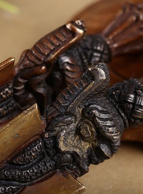 藏传密宗法器 尼泊尔手工纯铜三面马头明王杵 普巴杵 金刚杵