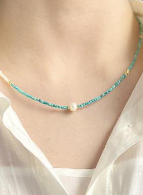 天然原矿绿松石珍珠项链节日礼物