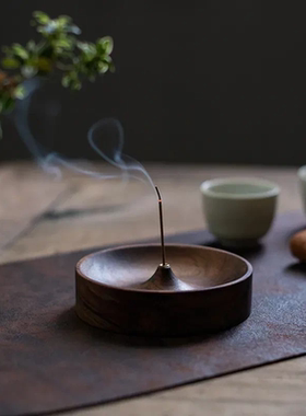 乌檀木香插天然实木线香插座檀香盘便携迷你沉香盘托茶桌装饰香托