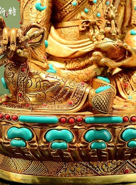 欧斯特全鎏金《莲花生大士》宝石镶嵌家用《莲花生大师》铜像摆件