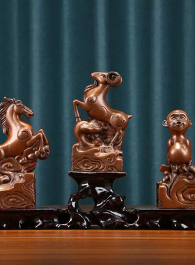 紫铜祥云十二生肖桌面摆件