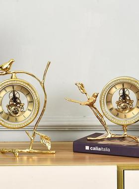 客厅小鸟台钟摆件 创意简约卧室时钟 电视柜桌面饰品